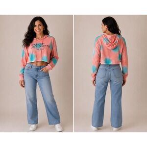 Ingear Resort St Thomas USVI Tie Dye Cropped Hoodie Pink Blue Medium FTD410